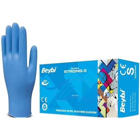 Beybi Strong 5 Pudrasız Mavi Nitril Muayene Eldiveni